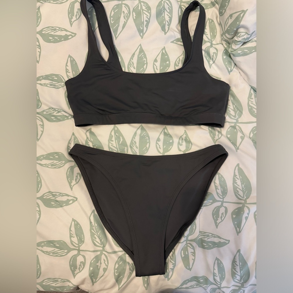 Skims recycled swim tank top bikini with matching bottom gunmetal gray